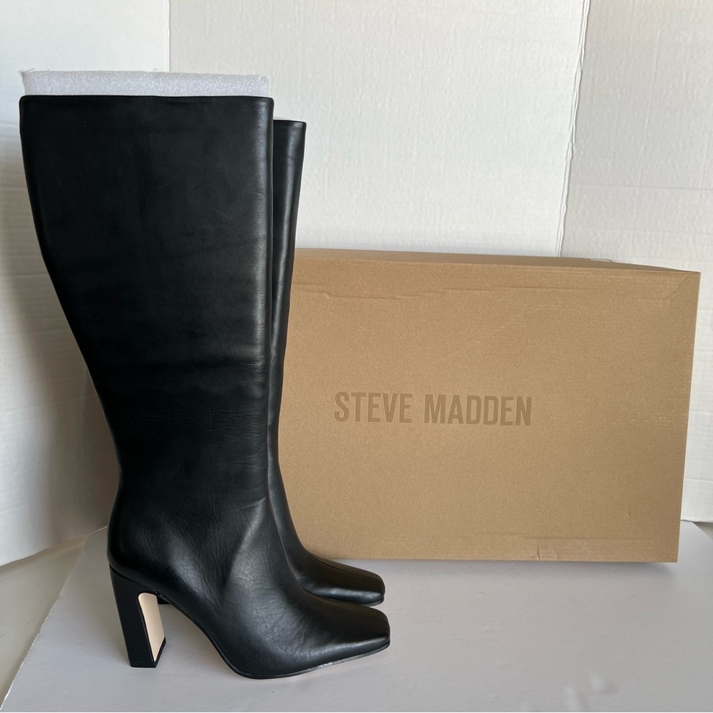 Steve Madden - Women's Lizette Black Leather Heeled Boot. Size: 8. NIB. (1796)